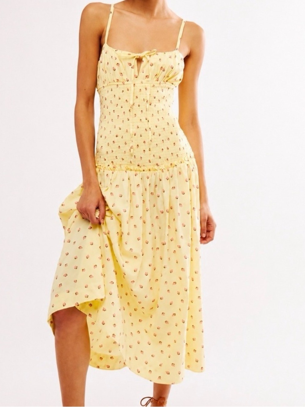 Free People Yellow Maxi Dress with Pink Floral Print